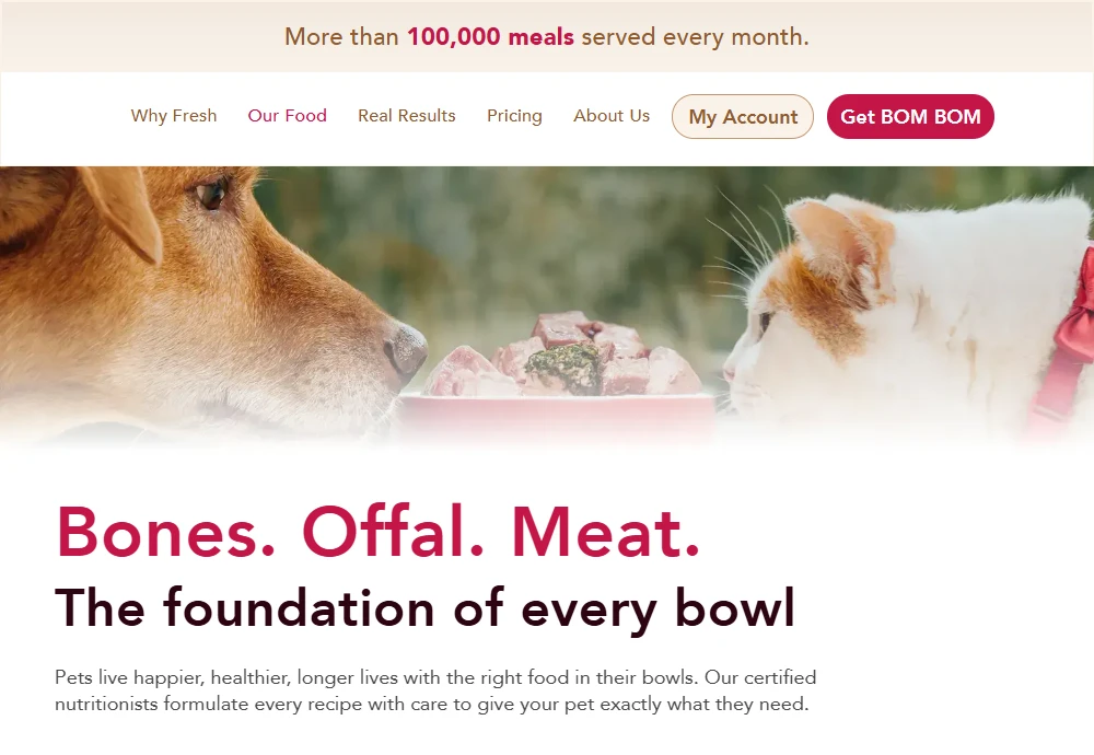 BOM BOM food overview introducing fresh meals for dogs and cats