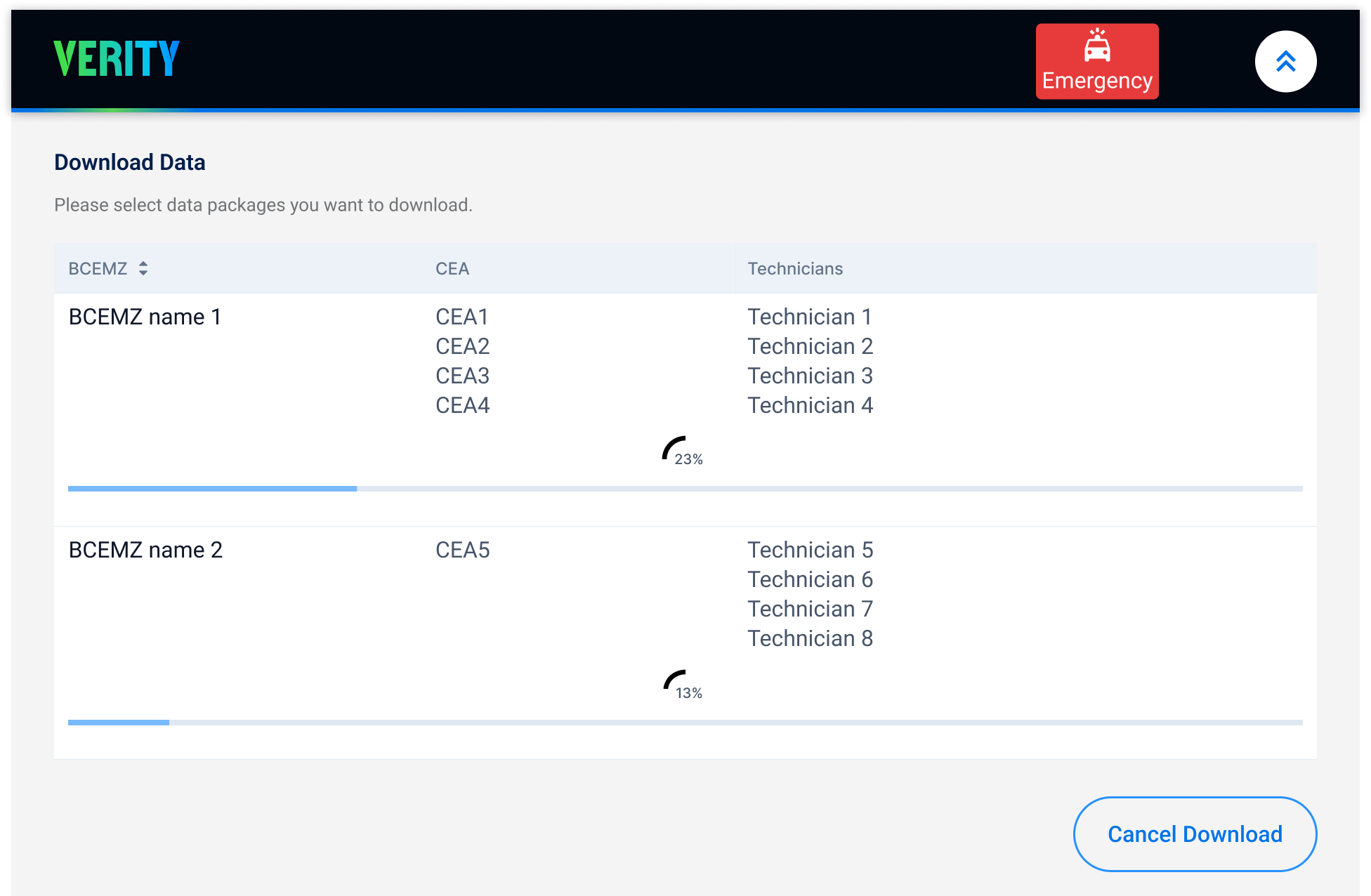 Verity Nature MRV package download progress screen