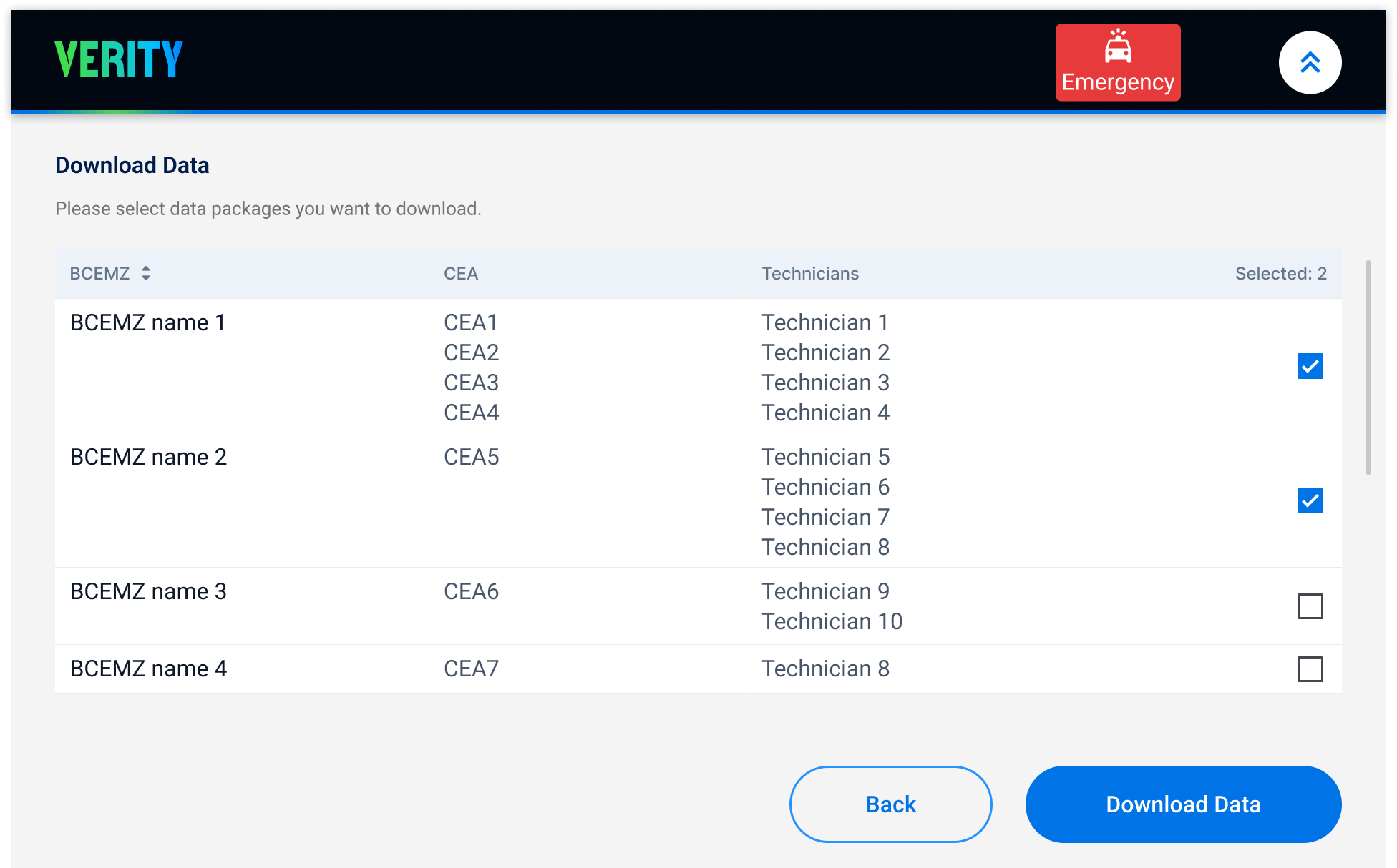 Verity Nature MRV download package selection screen